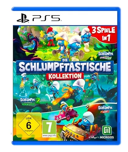 Die Schlumpftastische Kollektion 3in1 für PlayStation 5 - PS5 Spiel ab 6 Jahren, erlebe 3 spannende Abenteuer mit den Schlümpfen, inklusive Jump'n'Run und Go-Kart-Rennen für die ganze Familie!