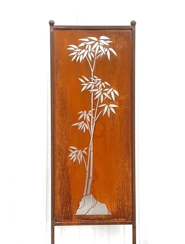 Edelrost Sichtschutz Bambus Motiv B 162 cm x 53 cm Paravent zum Stecken Gartenstecker Edelrost Gartendeko Wetterfest Rost Metall Zaun