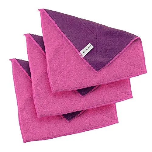 Kochblume 1-3-5-10er Set | Microfasertuch Putztuch 30 x 30cm, Aufnahmefähigeit bis ca. 300 ml | In der bunten Box (pink-lila, 3er Set)