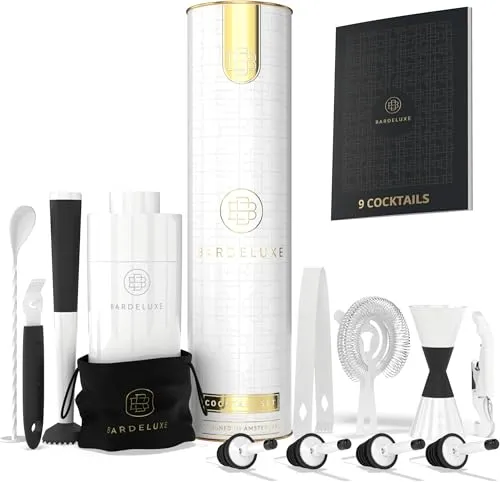 BarDeluxe® Cocktail Set 12-teilig, Barkeeper Set, Cocktail Mixer Set | 750ml Cocktailshaker Edelstahl, Cocktail Shaker Set, Bartender Set | Luxus Cocktail Geschenkset