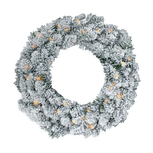 LED Tannenkranz mit Schnee und Glitzer warm weiß beleuchtet - 51 cm / 35 LED - Weihnachtskranz Batterie betrieben mit Timer - Tischkranz Türkranz Deko Kranz für Weihnachten Advent Winter