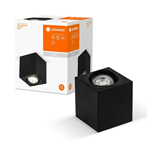 LEDVANCE Spot Surface Square Deckenaufbauspot, schwarz, mit GU10 Sockel, kann mit einfacher oder smarter Lampe bestückt werden, flexibler Ausstrahlwinkel, Schutzklasse IP20, hochwertiges Gehäuse