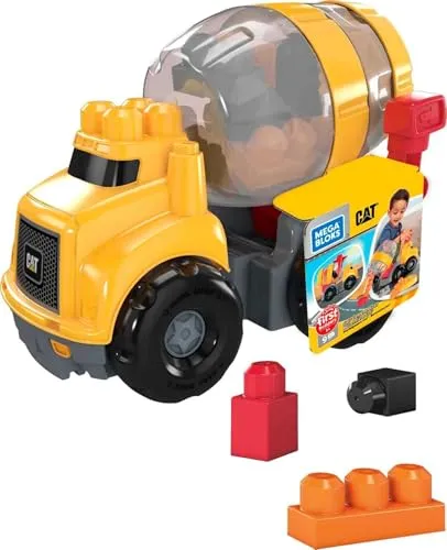 MEGA Bloks GFG11 - CAT Betonmischer mit rotierender Trommel, Bausteine für kleine Hände, Spielzeug Bauset für Kinder von 1 bis 5 Jahren (9 Teile)