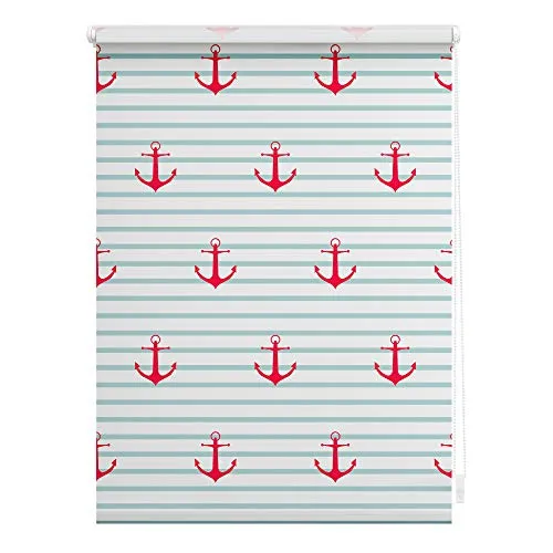 Lichtblick Rollo Klemmfix - Verdunkelung ohne Bohren, Anker gestreift in Türkis Rot 80x150 cm - Rollos für stilvolle Verdunkelung, einfach ohne Bohren montierbar. Der Anker-Streifen-Look bringt maritimen Charme in Ihr Zuhause.