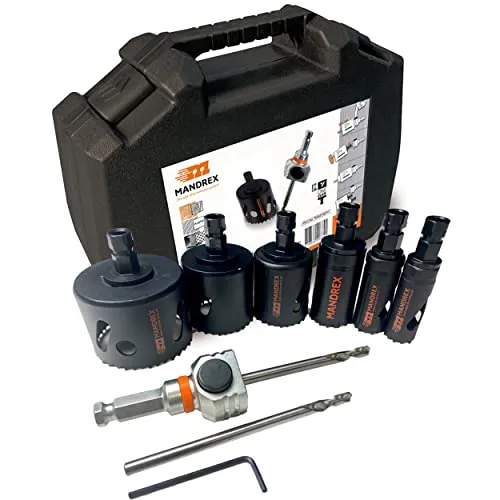 Mandrex | Lochsägen Set MHSE1002E EasyXcut 10-teilig Bi-Metall mit 45 mm Schnitttiefe für Stahl, Holz & PVC | Ø 22-68 mm