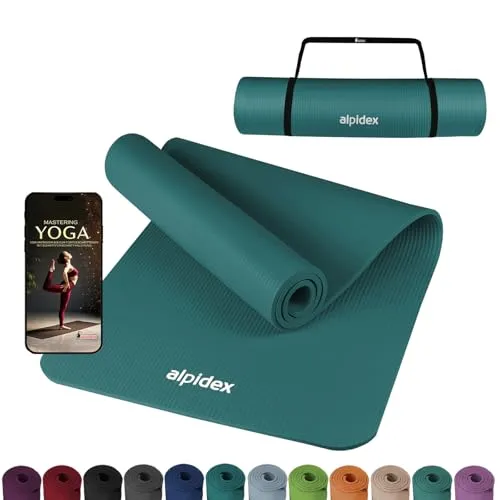 Produktbild ALPIDEX Yogamatte 183 x 60 x 0.8 cm Phthalatfreie Fitness Matte E-Book Tragegurt rutschfest Gymnastik Turnen Pilates Sport Physio HIIT Yoga Trainingsmatte Isomatte Hautfreundlich, Petrol
