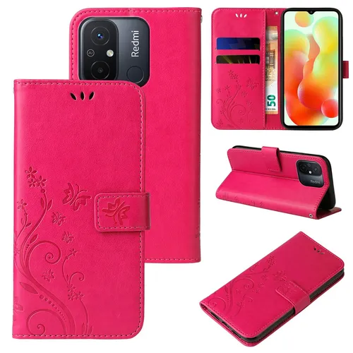 Produktbild Handyhülle für Xiaomi Redmi 12C Cover Klapp Case Tasche Blume Schmetterling Pink