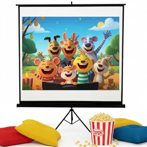 Melko Beamerleinwand mit Stativ, Stativleinwand, Heimkino, Büro, Projektoren, 178 x 178 cm, 99 Zoll - Ideal für HD-TV