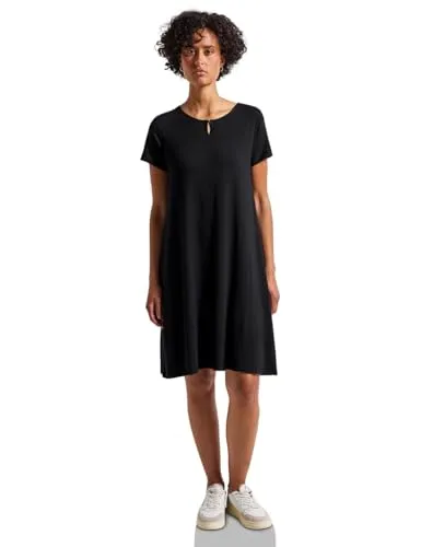STREET ONE Damen T-Shirt-Kleid 1408929 in Black, Größe 36 - Kleider für Damen: Kurzes T-Shirt-Kleid mit Cut-Out-Detail, aus angenehm elastischem Viskosemix für perfekten Tragekomfort.