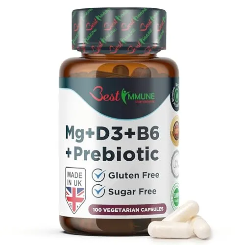 Immun-Boost Magnesiumlaktat Vitamine B6 & D3 und Inulin Präbiotischer Komplex Naturprodukt Perfekte Proportionen Höchste Bioverfügbarkeit 100 Vegetarier Kapseln