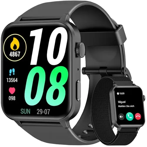 Blackview Smartwatch für Herren und Damen - 1,85'' Fitnessuhr mit Anruf-Funktion - Smartwatch mit 1,85 Zoll Farb-HD-Display und über 100 Sportmodi. Ideal für Fitness-Tracking und Annehmen von Anrufen, kompatibel mit Android und iOS.