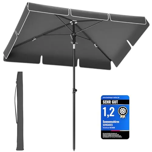SONGMICS Sonnenschirm 200 x 125 cm - UPF 50+ Sonnenschutz - Sonnenschirme für Garten und Terrasse, höhenverstellbar und beidseitig knickbar für optimalen Sonnenschutz. Mit Aufbewahrungstasche, ideal für Balkon und entspannte Stunden im Freien.