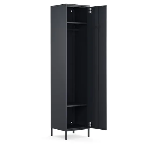 furni24 Metallschrank – Retro Garderobenschrank mit Kleiderstange – Robuste Aufbewahrungslösung mit verstellbaren Ablagen– Ideal für Schlafzimmer, Flur, Büro- Kleiderschrank mit 1 Tür, Anthrazit