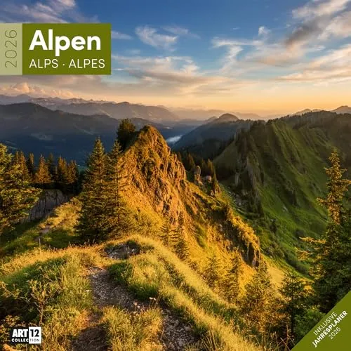 Alpen Broschürenkalender 2026 - 30x30 - Art12 | Bildgewaltiger Berge-Kalender im schlanken Hochformat (aufgeklappt 30x60 cm) | Eintrage-Kalendarium