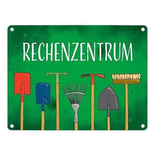 Rechenzentrum Metallschild in 15x20 cm mit Gartengeräten für den Geräteschuppen und zur Dekoration der Hütte im Sommer