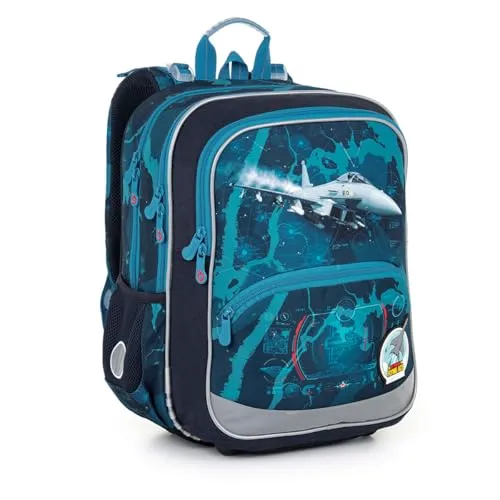 TOPGAL BAZI Schulrucksack ab der 1. Klasse (ca. 115 cm), ergonomisch & leicht, wasserabweisend, mit reflektierenden Elementen, 20 L Schulranzen mit Brustgurt & Rückenpolsterung (Flugzeug)