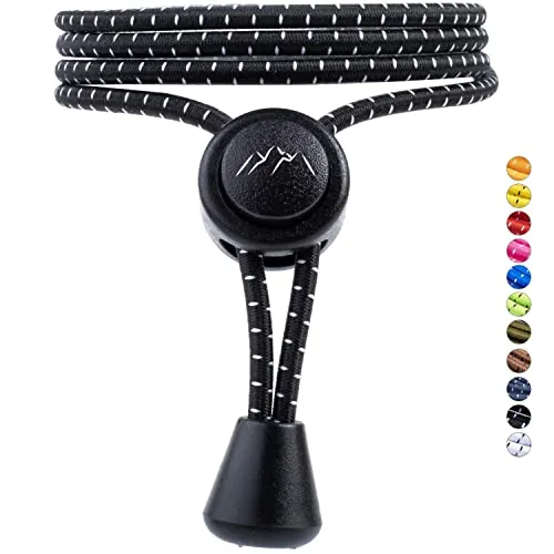 EVEREST FITNESS 5er Set Elastische Schnürsenkel ohne binden Kinder - 5x Gummi Schnürsenkel Schnellverschluss elastisch - 5 Gummischnürsenkel - Schuhbänder ohne binden - Schwarz