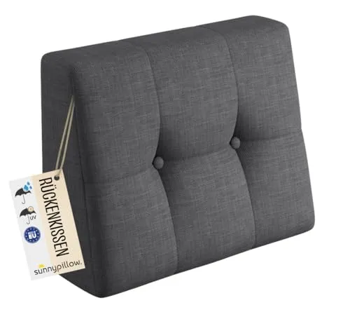 sunnypillow Palettenkissen Outdoor, UV-lichtecht, wasserdicht - Rückenkissen 60x40x20/10cm - Palettenauflage für Palettensofa für Haus und Garten - Palettenpolster für Palettenmöbel - Kissen Anthrazit