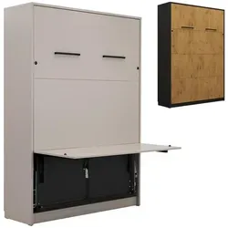 QMM Schrankbett Wandklappbett vertikal GN 140x200 mit LED und Schreibtisch