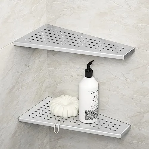 Bernkot Eckablage Duschablage 304 Edelstahl ohne Bohren für Badezimmer Shampoo Halter Organizer Trapezförmiges quadratisches Loch 305 * 155mm，2 Stück