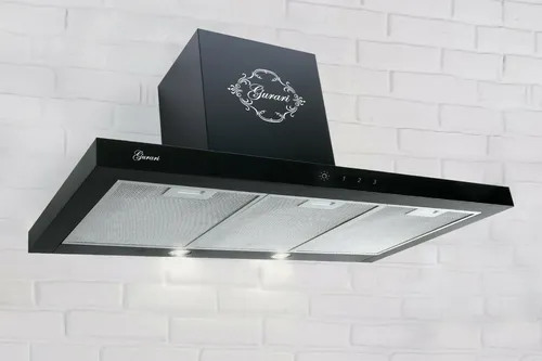 Gurari Luxus Dunstabzugshaube 90cm 1000m³/h Wandhaube Schwarz Glas Abzugshaube