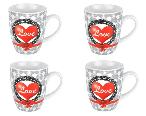 van Well Becher 4er Set Kaffeebecher Herz 35cl Herzbecher, Porzellan