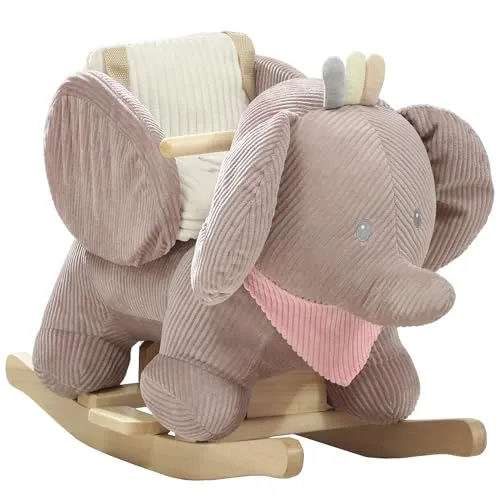 AIYAPLAY Schaukeltier, Elefant-Schaukel, interaktive Tiergeräusche, weiche Füllung, Holzrahmen, Sicherheitsgurt, für Kinder 1,5-3 Jahre, max. 25 kg, Braun