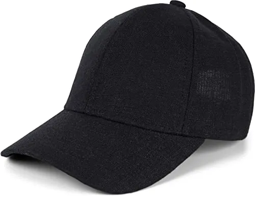 styleBREAKER Unisex Leinen Baseball Cap | Verstellbare 6-Panel Basecap mit gebogenem Schirm | Atmungsaktive Sommer Mütze mit Metallschnalle | Leicht, Bequem & Stilvoll, Farbe:Schwarz