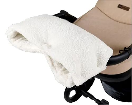 BabyLux Bouclé Handwärmer – Warmer Kinderwagen/Buggy Handmuff für Winterspaziergänge – Weich, Winddicht, Waschbar, Universalgröße - Eltern lieben ihn (Bouclé - Ecru)