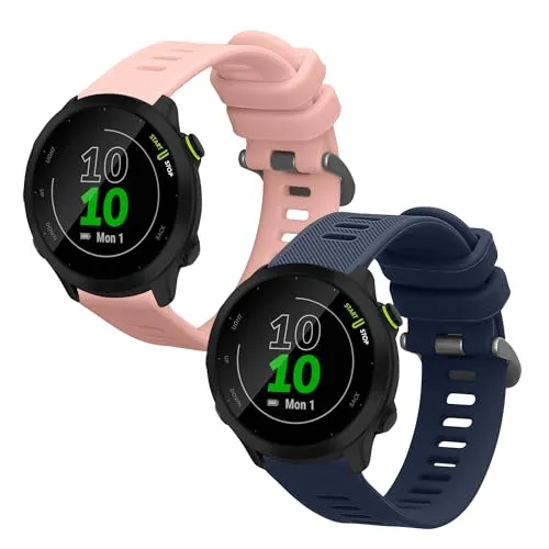 kwmobile 2x Uhrenarmband für Garmin Forerunner 55 / Forerunner 165/245 / 645/570 42mm Armband - Fitnesstracker Band Set aus TPU Silikon - Ersatzarmband Smartwatch - Dunkelblau Altrosa