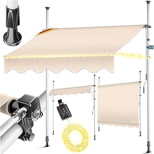 KESSER® Klemmmarkise mit Handkurbel & LED Lichterkette von Kesser