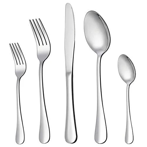 Homikit Besteck Set, 60 teilig Besteckset für 12 Personen mit Messer Gabel Löffel, Edelstahl poliert Essbesteck Tafelbesteck Set für Haus Büro Restaurant, Leicht zu reinigen & spülmaschinengeeignet