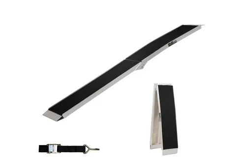 TRUTZHOLM 1 x Klappbare Auffahrrampe 228 cm, 340 kg Traglast - Zubehör für Autoanhänger – Die klappbare TRUTZHOLM Auffahrrampe bietet eine Traglast von bis zu 340 kg und erleichtert das Verladen von Motorrädern und E-Bikes dank rutschfester Oberfläche und platzsparendem Design.