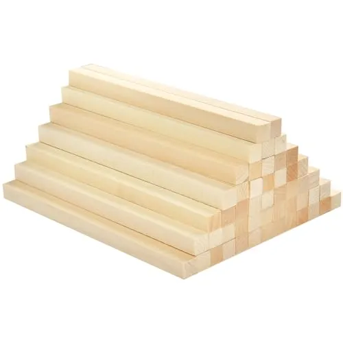 BUYGOO 50Pcs Holzstäbe Quadratisch Holzstäbchen zum Basteln,25x1x1cm Holzblock aus Lindenholz,Holzleisten zum Basteln,Holzleisten Quadratisch,Holzstäbchen für Heimwerker Schnitzen Basteln DIY Handwerk