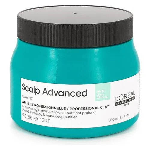 L´Oréal Professionnel Scalp Advanced Anti-Oiliness 2-in-1 Shampoo & Maske - Shampoo und Haarmaske für fettiges Haar, 500 ml, mit reinigender Tonerde für eine tiefenwirksame Reinigung und frisches Haargefühl.