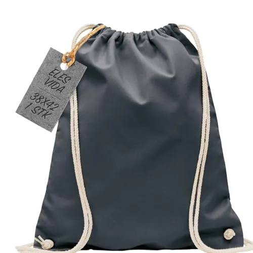 Baumwoll Turnbeutel 1 Stück 38 x 42 cm Sportbeutel - Rucksack Stofftasche Bag, Beutel, Baumwollbeutel, Jutebeutel OEKO-TEX® geprüft Stoffbeutel Damen & Herren, Kinder Gym Sack zum bemalen in Anthrazit