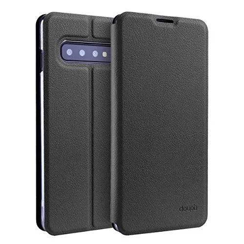 doupi Flip Case für Samsung Galaxy S10, Deluxe Schutz Hülle mit Magnetischem Verschluss Cover Klappbar Book Style Handyhülle Aufstellbar Ständer, schwarz