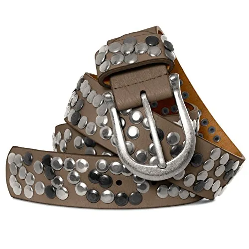 Caspar GU223 Damen Vintage Nietengürtel, Gürtelgröße:80, Farbe:khaki
