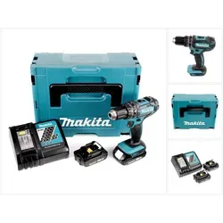 Makita DHP 482 RAJ Akku Schlagbohrschrauber 18 V - Akkuschrauber mit 62 Nm Drehmoment, inklusive 2x 2,0 Ah Akkus und Ladegerät, ideal für anspruchsvolle DIY-Projekte und professionelle Anwendungen.