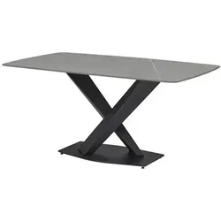 Mid.you Esstisch in Grau und Schwarz, Marmoroptik - Eleganter Esstisch in Marmoroptik (180 x 90 cm) mit stabiler X-Form-Bodenplatte, ideal für gesellige Abende und stilvolles Interieur.