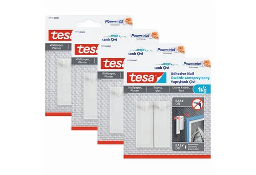 tesa Klebehaken POWERSTRIPS Klebenagel mit max. 1 kg Haltekraft für Bilder, Dekoration, Leinwände, Bilder, Girlanden, Lichterketten, (Spar-Set, 8-St., inkl. Powerstrips), Klebehaken - POWERSTRIPS Doppelseitig - Tapete & Putz - 8er Pack