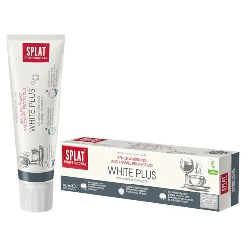 Splat White Plus Whitening Zahnpasta 100ml - Zahnpasta mit sicherem Whitening System, entfernt effektiv Flecken von Kaffee, Tee und Rotwein und sorgt für strahlend weiße Zähne.