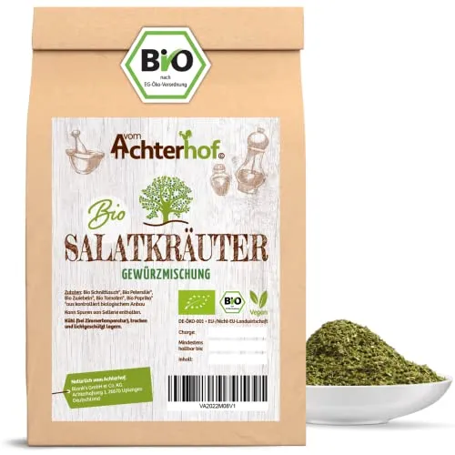 Salatkräuter Gewürzmischung Bio 100g | Salatkräutermischung ohne Glutamat | Vinaigrette für Blattsalat | auch für Dips mit Kräuterquark und Schmand | vom Achterhof
