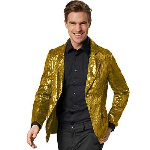 dressforfun Glitzer Pailletten Blazer, Sakko für Herren - Sakkos für Herren, glamouröses Design mit glitzernden Pailletten für unvergessliche Auftritte bei Fasching und Karneval. Hoher Tragekomfort und perfekter Sitz.