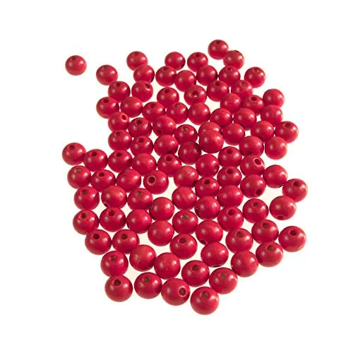 Holzperlen rund 12x11mm Bohrung 4mm Perlen Holz Farbwahl, Farbe:rot 100