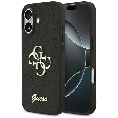 Guess PU 4G Metal Logo Strap Back Cover für iPhone 17 Schwarz