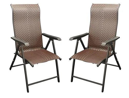 DEGAMO 2X Klappsessel Antibes Hochlehner - Essstühle: 2x Bequemer Hochlehner mit 7-fach verstellbarer Rückenlehne, faltbar und ideal für Balkon, Garten und Camping aus wetterfestem Polyrattan.