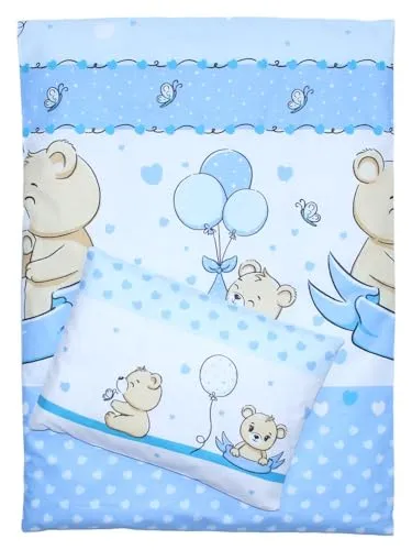 Kinderwagenset Baby Bettwäsche für Kinderwagen Bezüge Decke Kissen 2-4 tlg (Blau, 2 tlg)