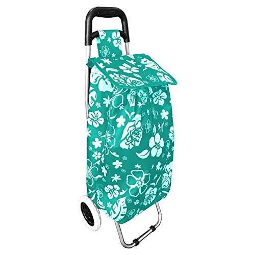 Einkaufstrolley Treppensteiger Einkaufsroller Einkaufskorb Blumenmuster mit Rädern Mint klappbar