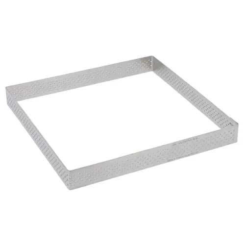 DeBuyer Industries Tortenring aus Edelstahl, mit perforiertem, geradem Rand, quadratisch 20 cm